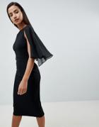 Asos Design Woven Mix Cape Back Pencil Dress - Black