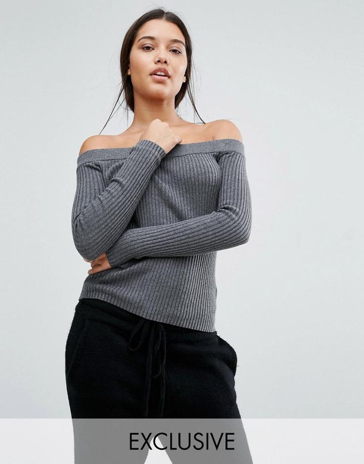 Micha Lounge Ribbed Bardot Top - Gray