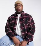Threadbare Plus Twin Pocket Check Shirt In Burgundy-red