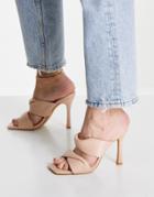 London Rebel Sqaure Toe Heeled Mules In Beige-neutral