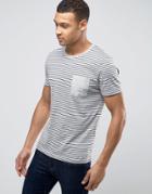 Selected Homme Stripe Tee With Pocket - Gray