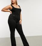 Asos Design Curve High Rise 'lift And Contour' Flare Jeans In Clean Black