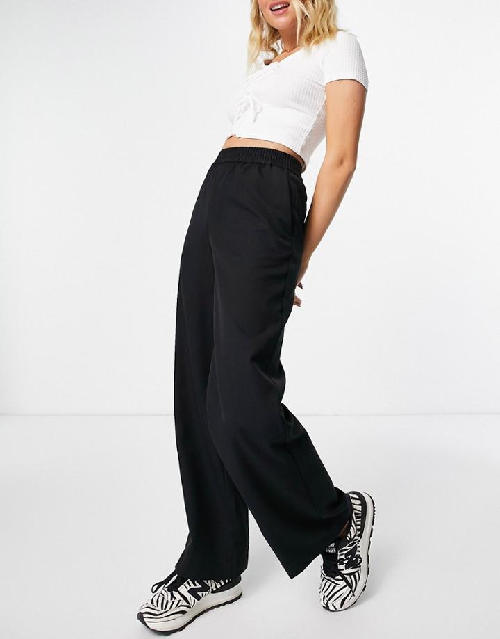 Monki Leika Wide Leg Pull On Pants In Black Set