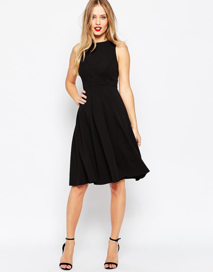 Asos Midi Dress With Pleat Bust Detail - Black