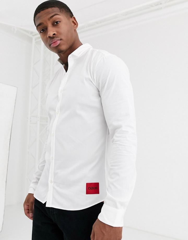 Hugo Ero3 Slim Fit Shirt With Contrast Box Logo In White