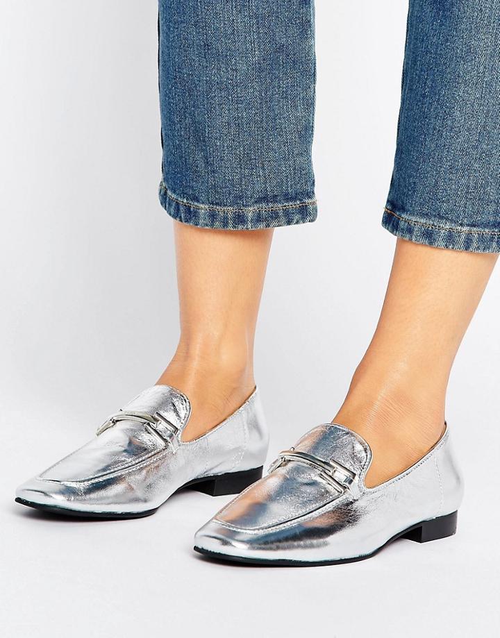 Park Lane Leather Trim Metallic Loafer - Silver