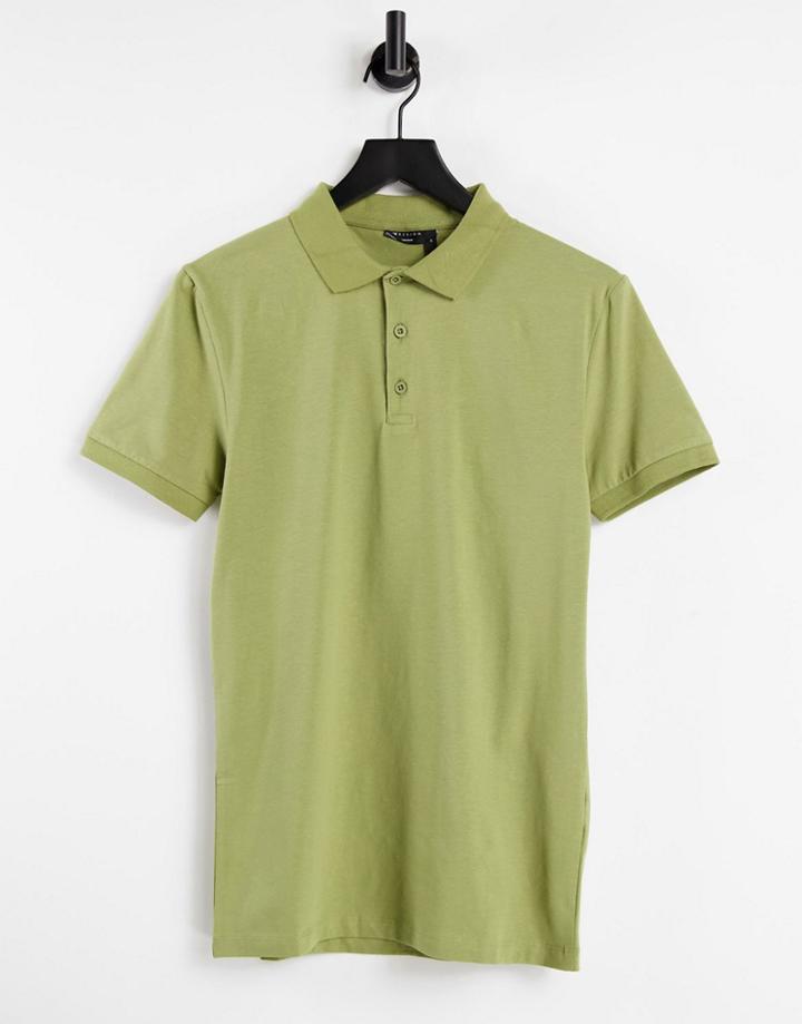 Asos Design Organic Muscle Fit Jersey Polo In Khaki-green