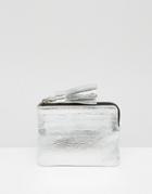 Asos Metallic Leather Coin Purse With Tassel - Silver