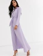 Asos Design Button Through Wrap Midi Shirt Dress-purple