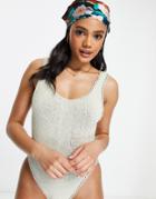 Asos Design Crinkle Low Back Swimsuit In Neutral