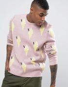 Asos Knitted Sweater With Ice Cream Design In Pink - Pink