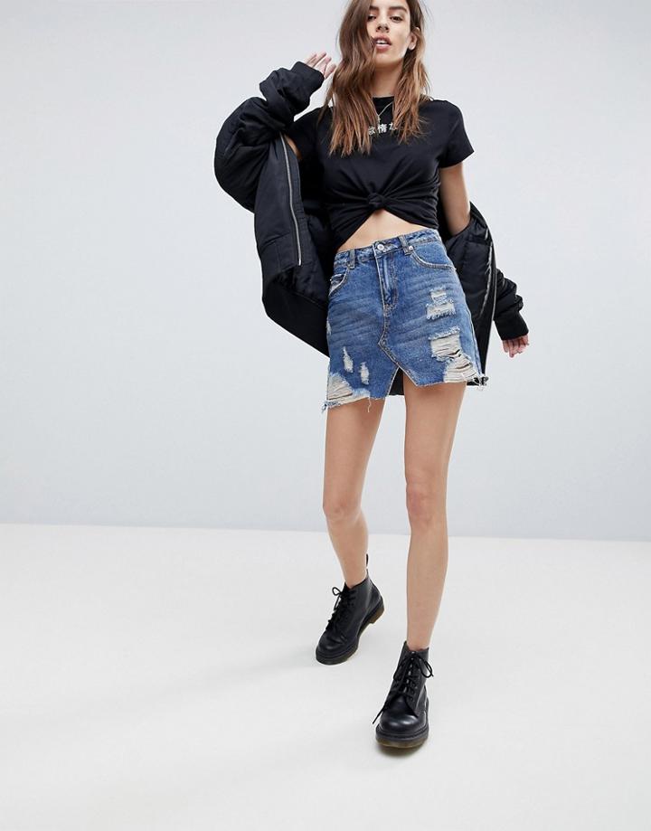 Signature 8 Denim Skirt With Rips - Blue