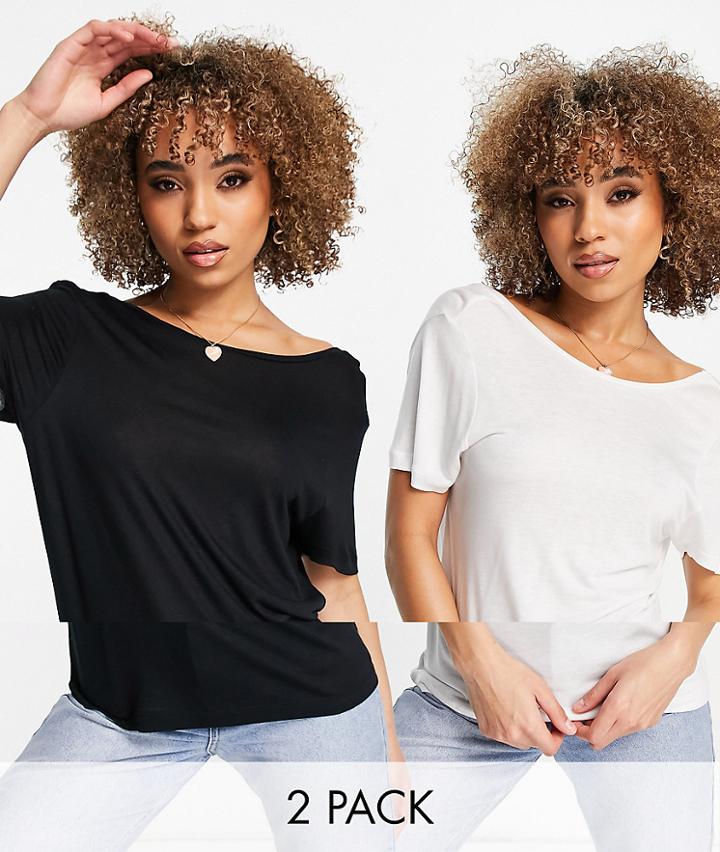 Na-kd 2-pack Scoop Back T-shirt In Black And White-multi