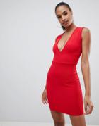 Ax Paris Red Deep V Neck Dress - Red