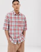 Asos Design Oversized Check Shirt In Pink And Gray With Chest Pockets