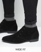 Asos Wide Fit Lace Up Chukka Boots In Black Faux Suede - Black