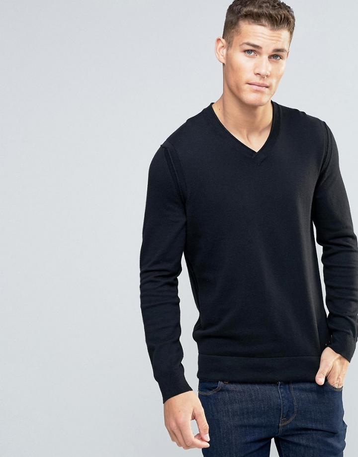 Boss Orange Albino Vneck Sweater Merino Blend - Black