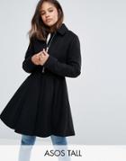 Asos Tall Swing Coat With Full Skirt And Belt - Black