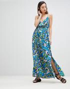 Asos Pansy Print Wrap Plunge Maxi Beach Dress - Multi