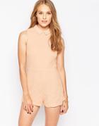 Influence Point Collar Lace Romper - Peach