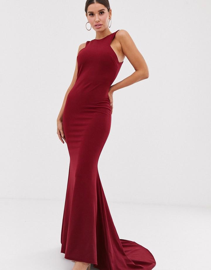 Club L London Cut Away Fishtail Maxi Dress-red
