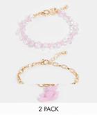 Asos Design Pack Of 2 Bracelets With Gold Link Chain And Plastic Bear Charm