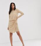 Flounce London Tall Wrap Front Mini Dress With Statement Shoulder In Gold Sequin - Black