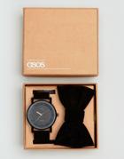 Asos Watch And Bow Tie Set In Black - Black