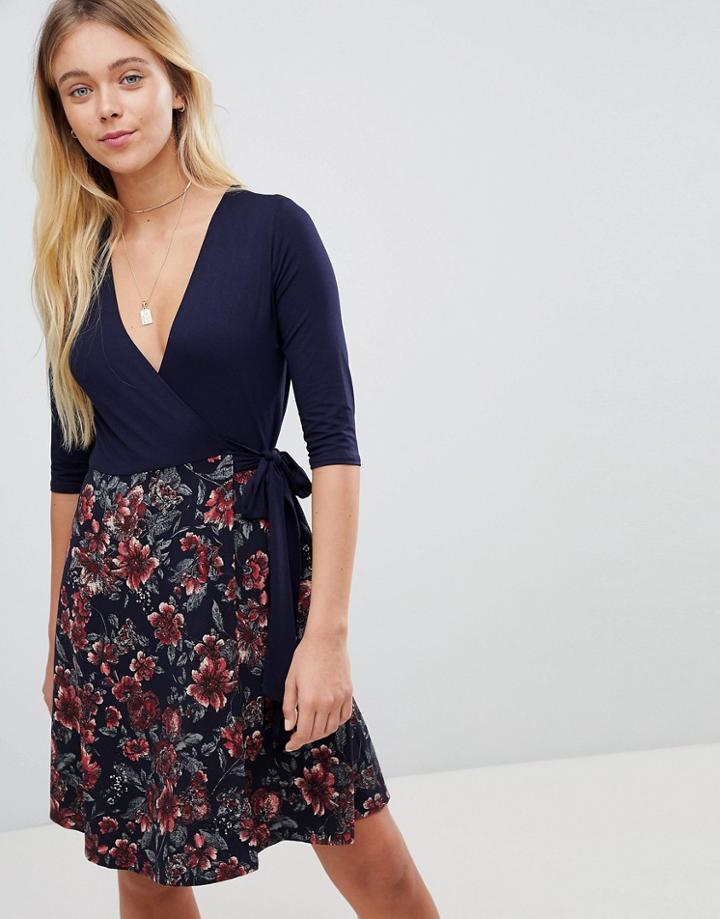 Gilli 2-in-1 Floral Skater Dress With 3/4 Sleeves - Navy