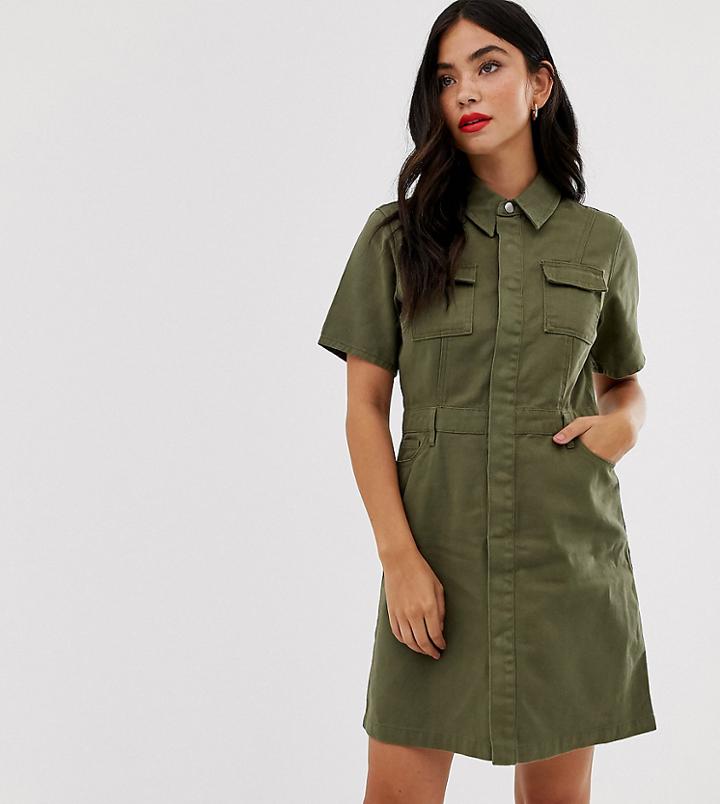 Urban Bliss Utility Mini Dress With Neck Tie Detail-green