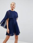 Asos Soft Chiffon Dip Back Mini Dress - Navy