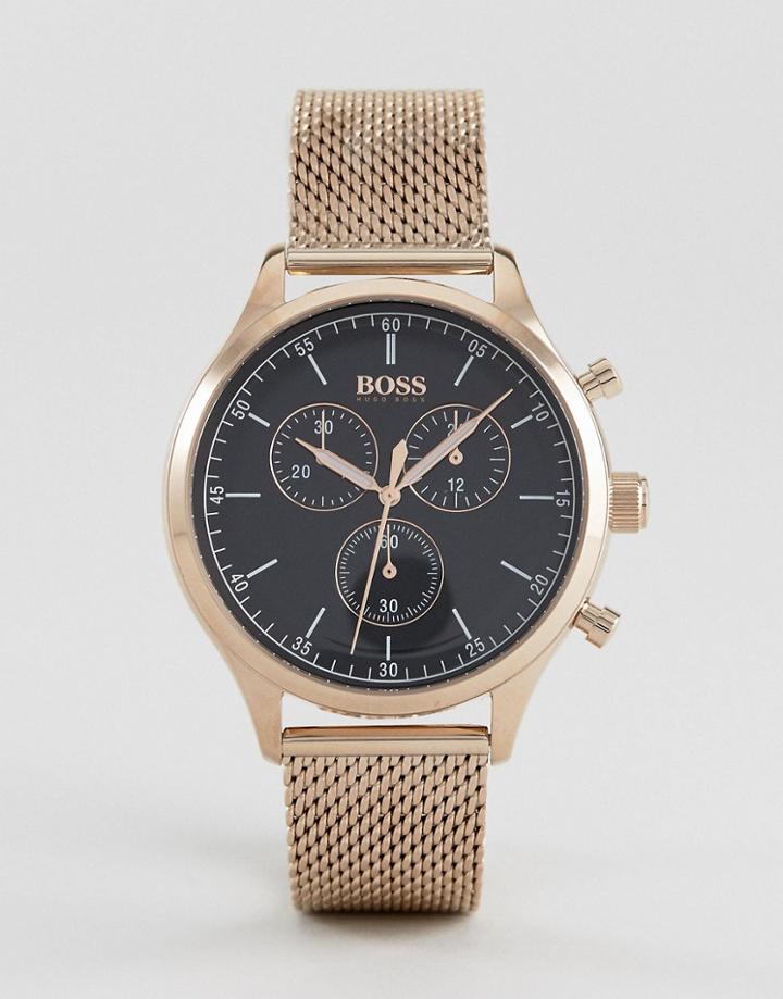 Boss 1513548 Companion Chronograph Mesh Watch In Rose Gold