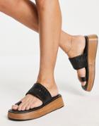 Asos Design First Hand Premium Leather Toe Loop Flat Mules In Black