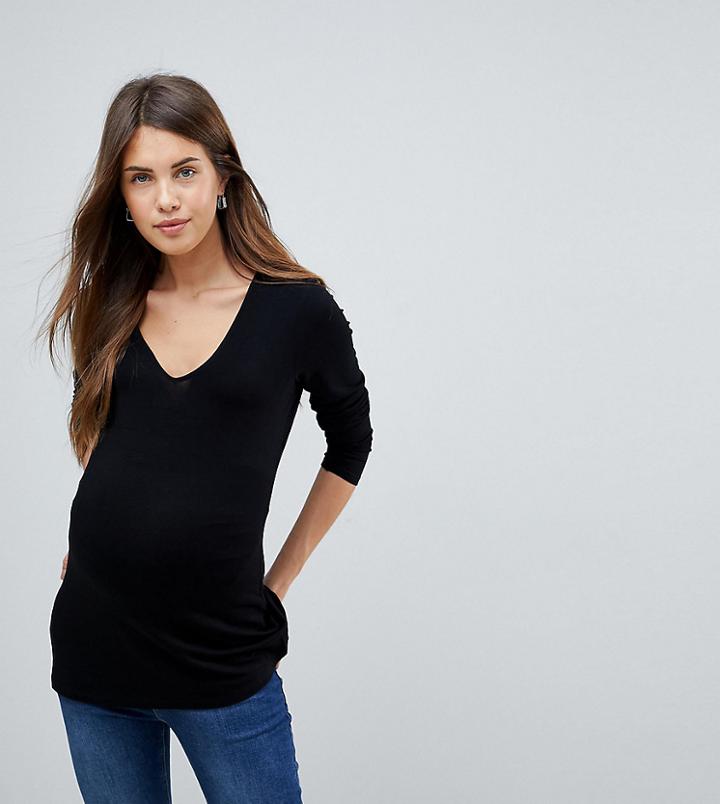 Asos Maternity Ultimate Top With Long Sleeve And V-neck - Black