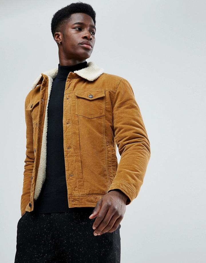 Stradivarius Fleece Lined Trucker Jacket In Tan - Tan