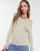 Vila Off The Shoulder Sweater In Beige-neutral