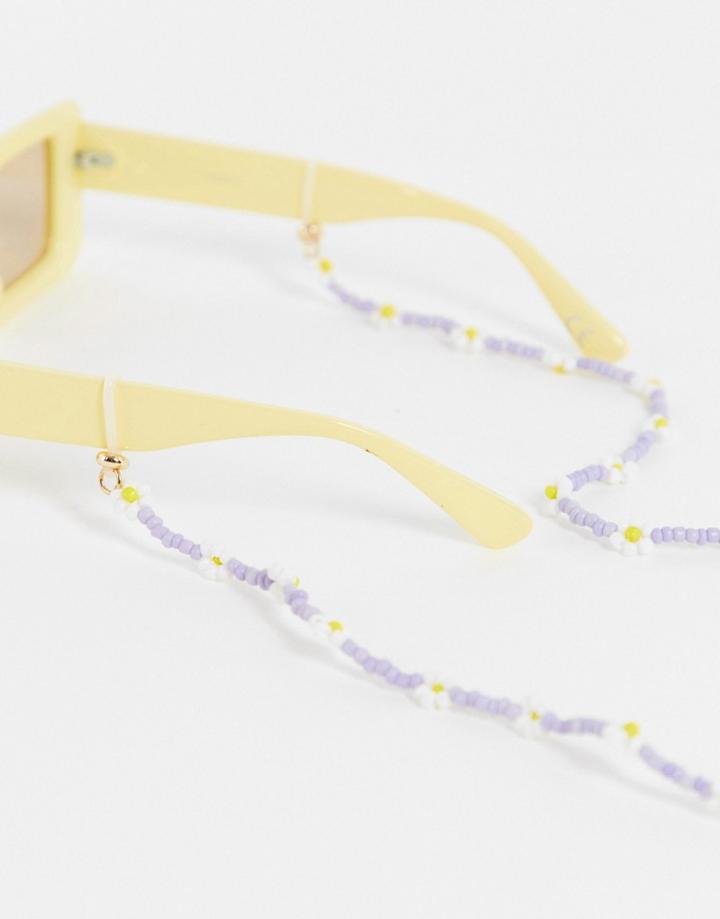 Monki Bay Beaded Daisy Sunglasses Chain In Lilac-purple