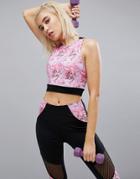 Noisy May Marble Printed Gym Crop Top - Black