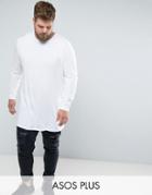 Asos Plus Super Longline Long Sleeve T-shirt With Crew Neck In White - White