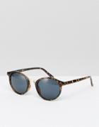 Asos Round Sunglasses In Tort With Geo-tribal Nose Bar - Brown