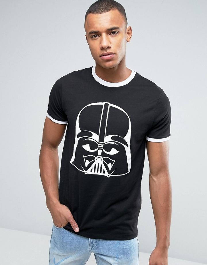 Asos T-shirt With Star Wars Rogue One Darth Vader Face Print In Black