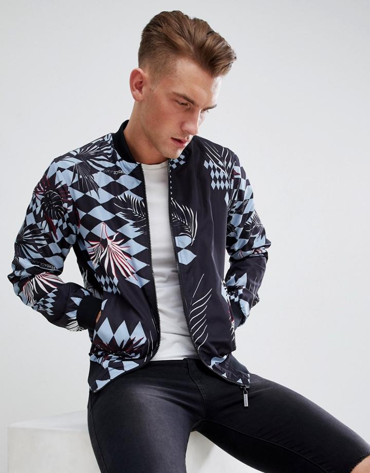 Versace Jeans Bomber Jacket With Tiger Jungle Back Print - Black