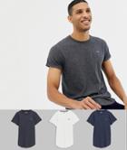 Hollister 3 Pack Curved Hem T-shirt Seagull Logo In White/navy/gray - Multi