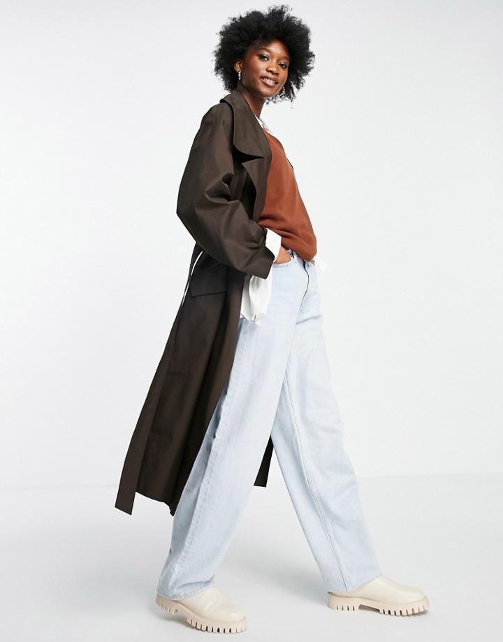 Asos Design Waterfall Trench Coat In Brown