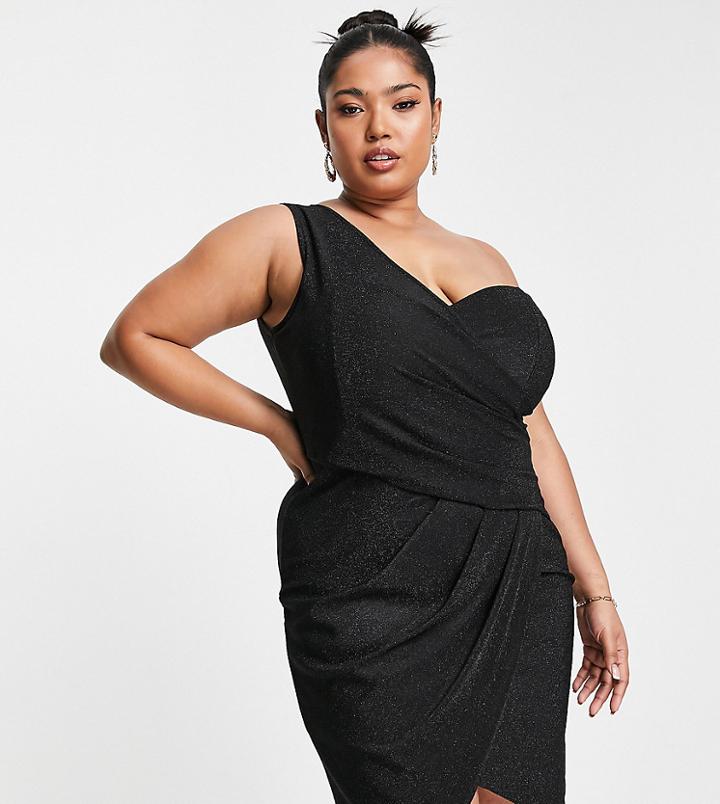Jaded Rose Plus One Shoulder Mini Dress In Black