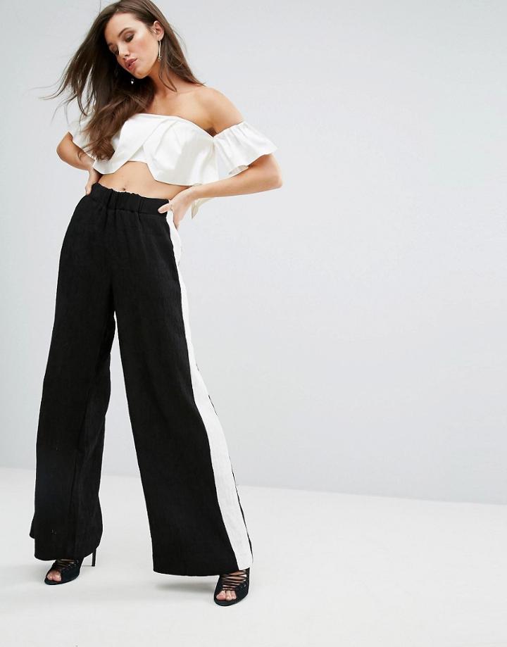 Kendall + Kylie Contrast Wide Leg Pant - Black