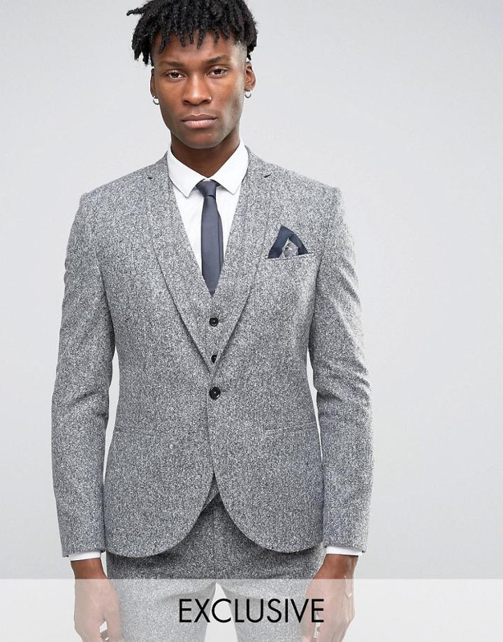 Noak Skinny Suit Jacket In Fleck Donegal - Gray