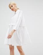 Asos Cotton Mini Smock Shirt Dress - White