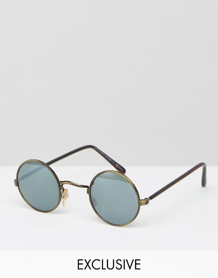 Reclaimed Vintage Round Sunglasses With Mirrored Lens - Brown