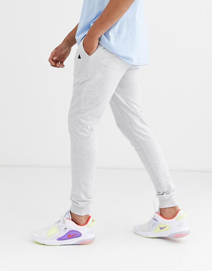 Asos Design Lightweight Skinny Sweatpants In White Marl With Triangle